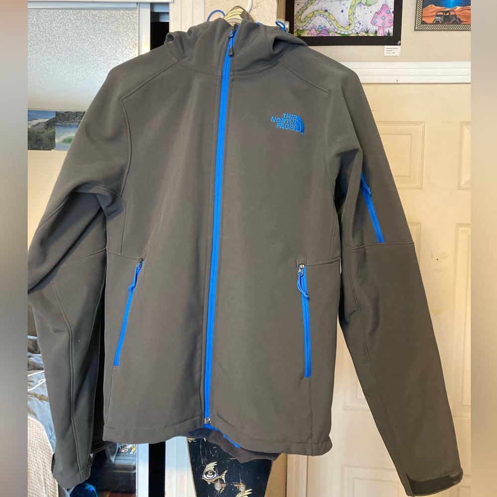 The North Face Men’s Apex Android Hooded Soft-shell Gray Blue Fleece Jacket (S)